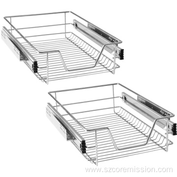 2x40cm Built-in Telescopic Pull-out Kitchen Drawer Basket